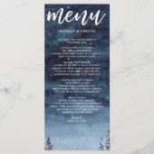 Navy Blue Wintery Waterverf Nachtbruiloft Menu (Voorkant)