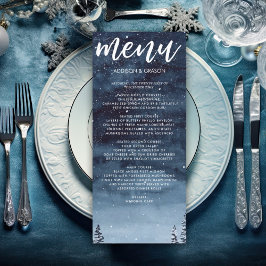 Navy Blue Wintery Waterverf Nachtbruiloft Menu