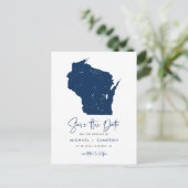 Navy Blue Wisconsin Kaart QR Code Bewaar de datum (Staand voorkant)