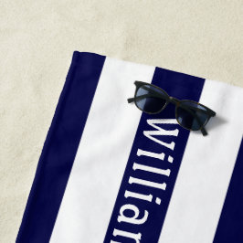 Navy Blue Wit | Cabana Strepen Persoonlijk Strandlaken