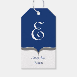 Navy Blue Wit Grijs Monogram Naam Cadeau Labels Cadeaulabel