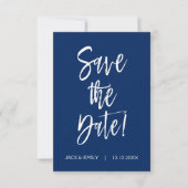 Navy Blue - Wit Save the Date Kaart (Voorkant)