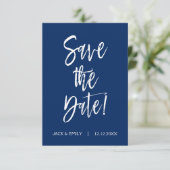 Navy Blue - Wit Save the Date Kaart (Staand voorkant)