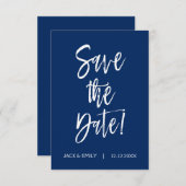 Navy Blue - Wit Save the Date Kaart (Voorkant / Achterkant)