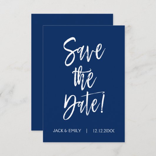 Navy Blue - Wit Save the Date Kaart (Voorkant / Achterkant)