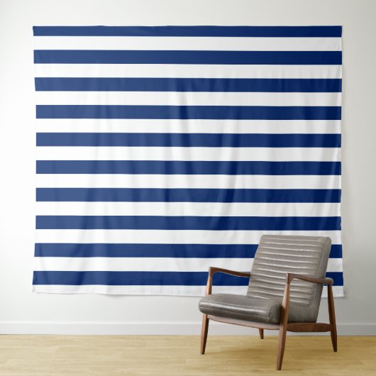 Navy Blue with Classic White Stripe Pattern Wandkleed (In Situ (horizontaal))