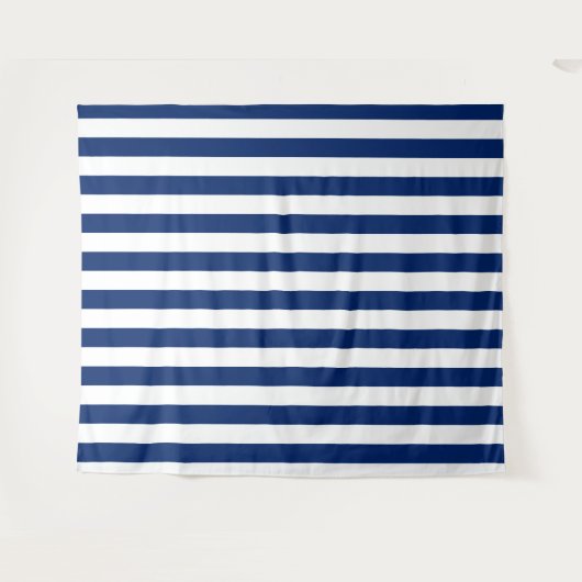 Navy Blue with Classic White Stripe Pattern Wandkleed (Voorkant (horizontaal))