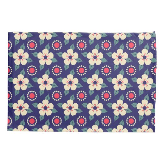 Navy Blue with Cream Flowers Pillow Case Kussensloop (Achterkant)