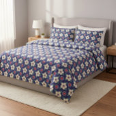 Navy Blue with Cream Flowers Pillow Case Kussensloop
