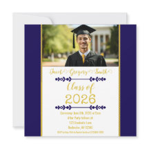 Navy Blue with Gold Graduation Invitation