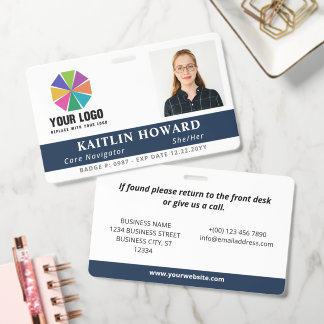 Navy Blue with Logo Photo Pronouns Employee ID Badge