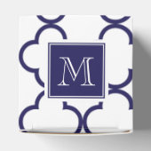 Navy Blue, witte quatrefoil | Uw monogram Bedankdoosjes (Bovenkant)
