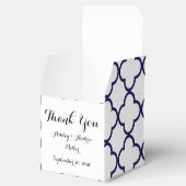 Navy Blue, witte quatrefoil | Uw monogram Bedankdoosjes (Geopend)