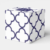 Navy Blue, witte quatrefoil | Uw monogram Bedankdoosjes (Achterkant)