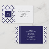 Navy Blue, witte quatrefoil | Uw monogram Visitekaartje (Voorkant / Achterkant)