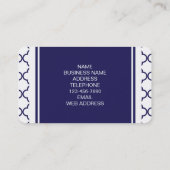 Navy Blue, witte quatrefoil | Uw monogram Visitekaartje (Achterkant)