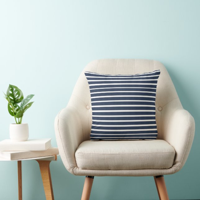 Navy Blue Witte Streep Strandhuis Kussen (Stoel)