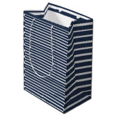 Navy Blue Witte Strepen Medium Cadeauzakje (Achterkant Gekanteld)