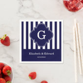 Navy Blue Witte Strepen, Navy Label Monogram Servetten (Insitu)