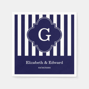 Navy Blue Witte Strepen, Navy Label Monogram Servetten