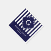 Navy Blue Witte Strepen, Navy Label Monogram Servetten (Hoek)