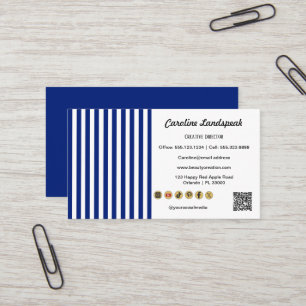Navy Blue Witte Strepen QR Code, Social Media Icoo Visitekaartje