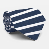 Navy Blue Witte Strepen Stropdas (Opgerold)