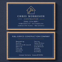Navy Blue Wood Building Construction Business Card Visitekaartje