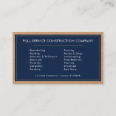 Navy Blue Wood Building Construction Business Card Visitekaartje (Achterkant)