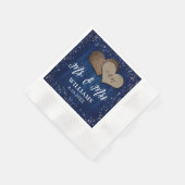 Navy Blue Wood Burlap Hearts Mr & Mrs Wedding Servet (Hoek)