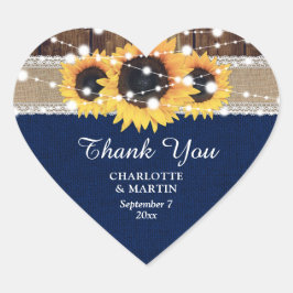 Navy Blue Wood Burlap Lace Sunflower Wedding Hart Sticker