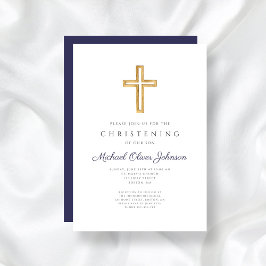 Navy Blue Wood Cross Religieuze Boy Christening Kaart