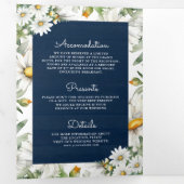 Navy Blue Wood Daisies Mason Jar QR Code Wedding Drieluik Uitnodiging (Binnenzijde eerst)