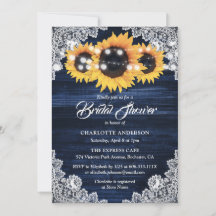 Navy Blue Wood en Lace Sunflower Vrijgezellenfeest
