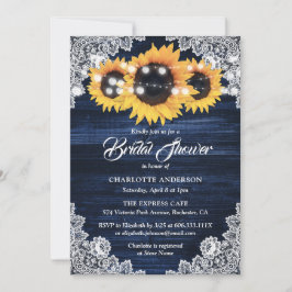 Navy Blue Wood en Lace Sunflower Vrijgezellenfeest Kaart