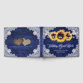 Navy Blue Wood Floral Lace Sunflower Wedding Gastenboek (Volledig)