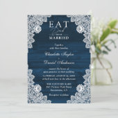 Navy Blue Wood Lace Eat Drink en moet getrouwd zij Kaart (Staand voorkant)