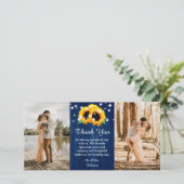Navy Blue Wood Lace Sunflower Hartelijk dank Bedankkaart (Staand voorkant)