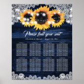 Navy Blue Wood Lace Sunflower Rustic Seating Chart Poster (Voorkant)