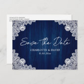 Navy Blue Wood Lace Wedding Save The Date Briefkaa Aankondigingskaart (Voorkant / Achterkant)