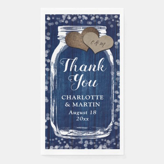 Navy Blue Wood Mason Jar Winter Wedding Dank u Servet (Voorkant)
