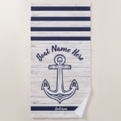 Navy Blue Wood Nautical Anchor Add Boat Name Strandlaken (Voorkant)
