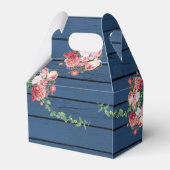 Navy Blue Wood  roze rozen & Gold Wedding Bedankdoosjes (Achterkant)
