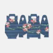 Navy Blue Wood  roze rozen & Gold Wedding Bedankdoosjes (Uitgevouwen)
