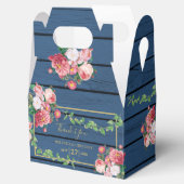 Navy Blue Wood  roze rozen & Gold Wedding Bedankdoosjes (Geopend)