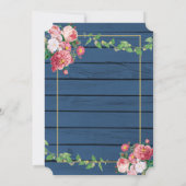 Navy Blue Wood  roze rozen & Gold Wedding Kaart (Achterkant)