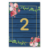 Navy Blue Wood  roze rozen & Gold Wedding Kaart (Achterkant)