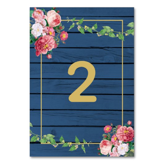 Navy Blue Wood  roze rozen & Gold Wedding Kaart (Voorkant)
