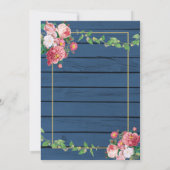 Navy Blue Wood  roze rozen & Gold Wedding Kaart (Achterkant)