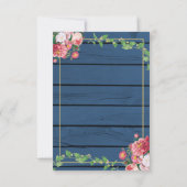 Navy Blue Wood  roze rozen & Gold Wedding RSVP Kaartje (Achterkant)